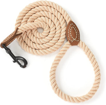 Braided Cotton Rope Dog Leash – 6ft with Leather Tip & Metal Clasp