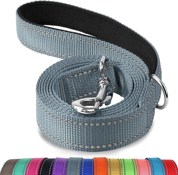 Reflective Dog Leash – 5FT Heavy-Duty Nylon with Padded Handle, Gray