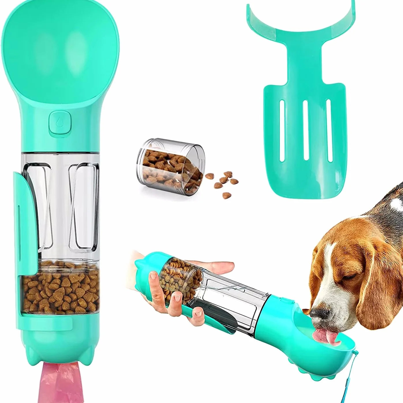 4-in-1 Dog Water Bottle with Food Container & Waste Bag – 300ml/500ml