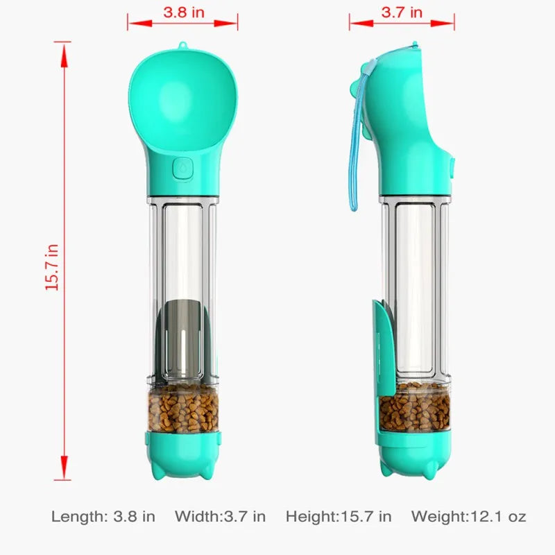 4-in-1 Dog Water Bottle with Food Container & Waste Bag – 300ml/500ml