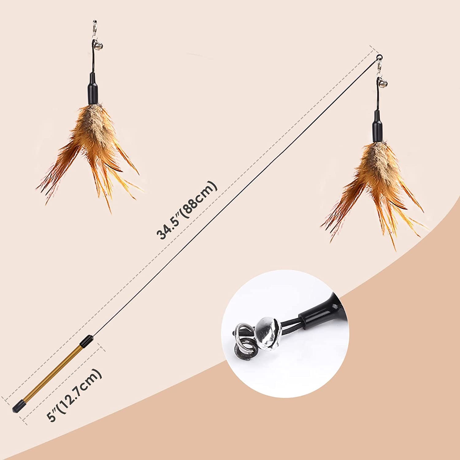 Feather Teaser Cat Toy – 34.5" Interactive Wand with Bell for Kittens & Cats