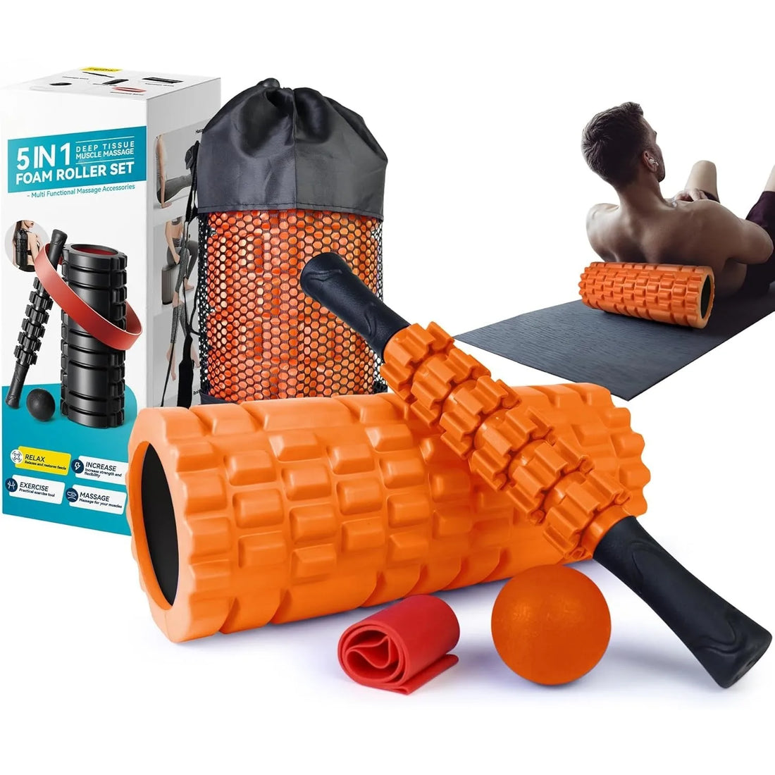 5-in-1 Foam Roller Set – Deep Tissue Muscle Massage & Trigger Point Therapy Kit