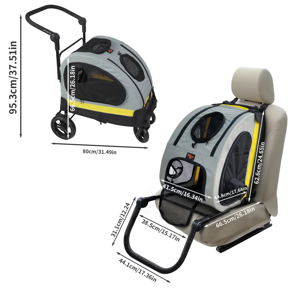 2-in-1 Folding Pet Stroller & Car Seat – Portable Dog & Cat Carrier