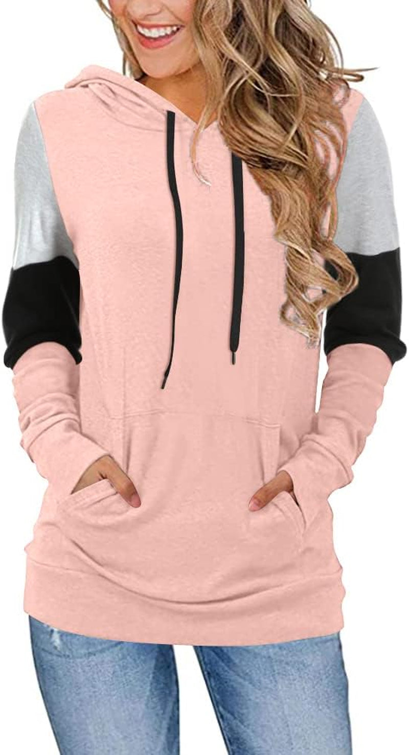 Color Block Hoodie – Women’s Casual Long Sleeve Pullover with Pocket