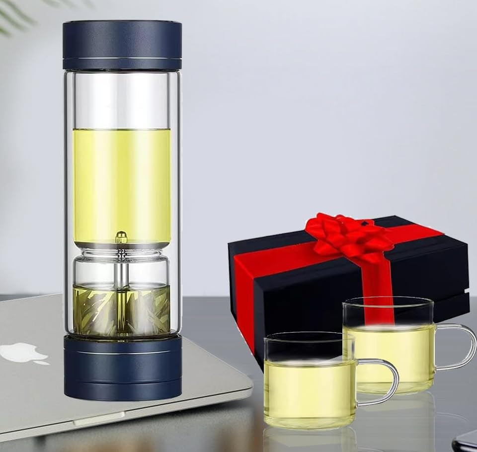 Portable Glass Tea Infuser Bottle – Double Walled with Cups (15.2oz)