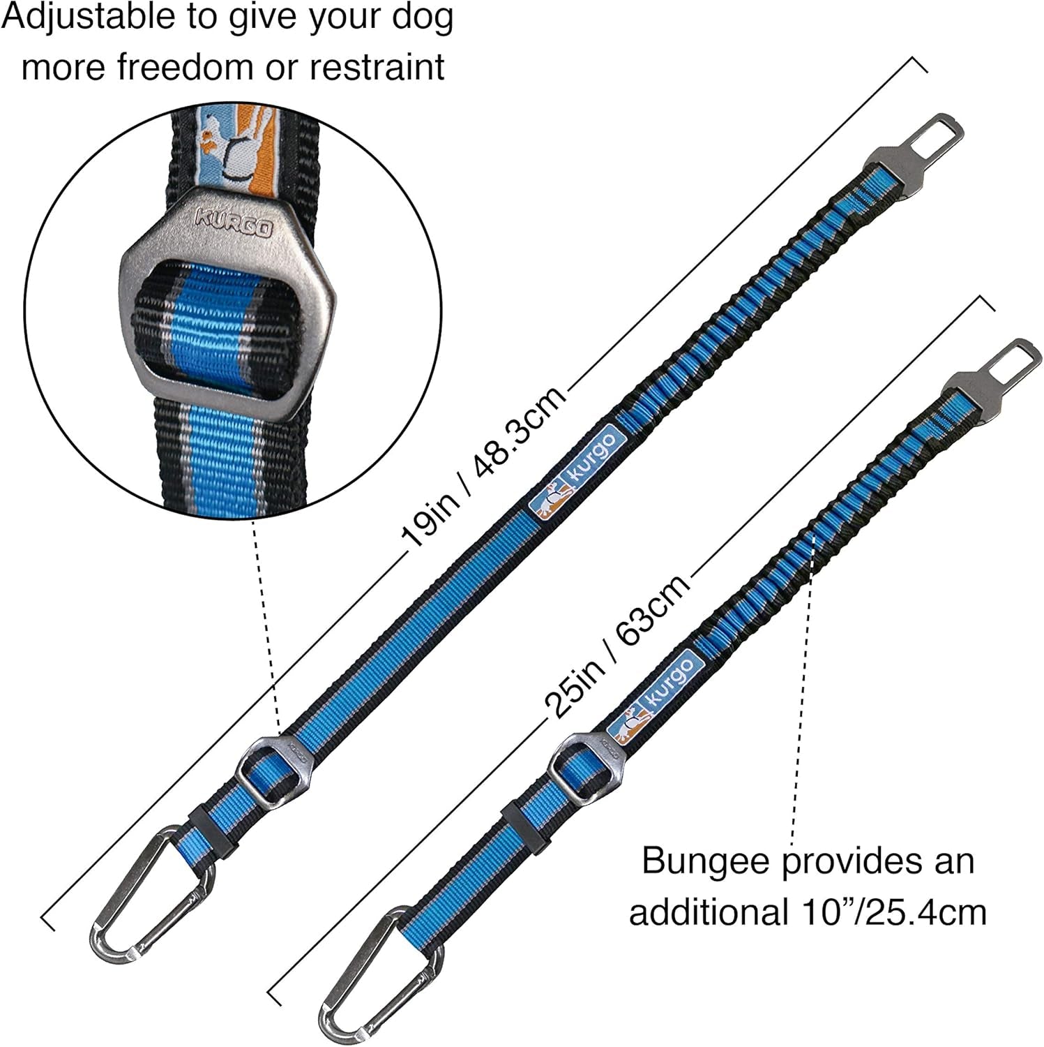 Dog Car Seat Belt – Adjustable Bungee Tether with Carabiner Clip (Blue)