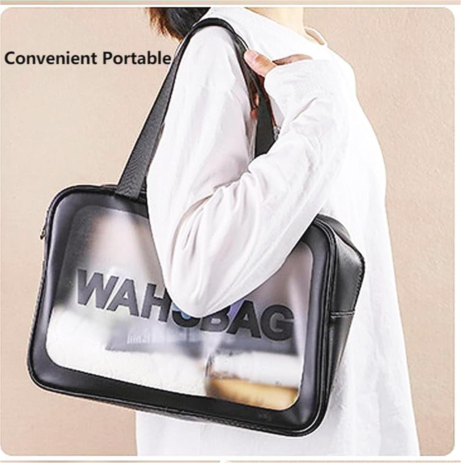 Translucent Waterproof Makeup Bag – Large Travel Toiletry Organizer (Black)
