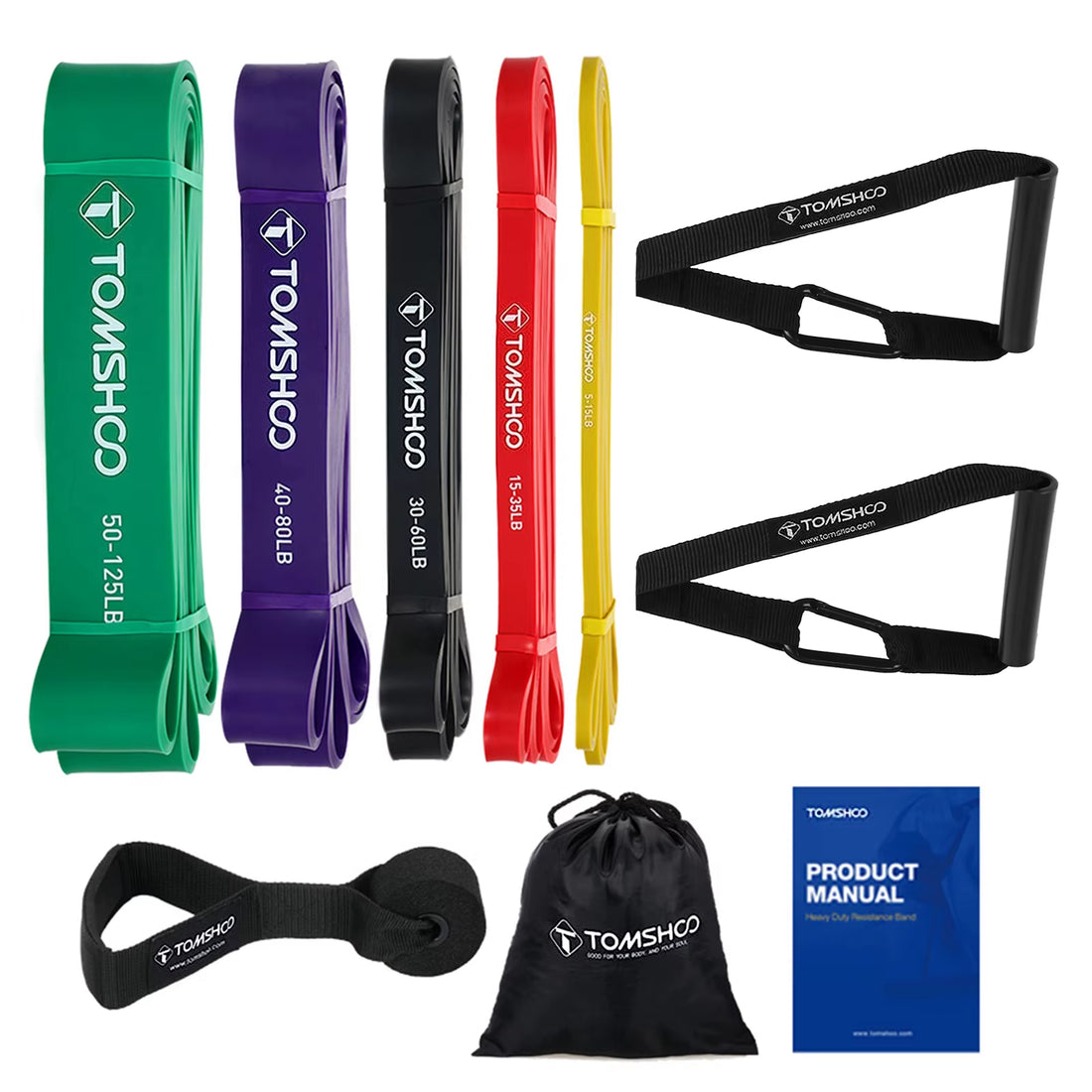 5-Pack Pull-Up Assist Resistance Bands Set with Door Anchor
