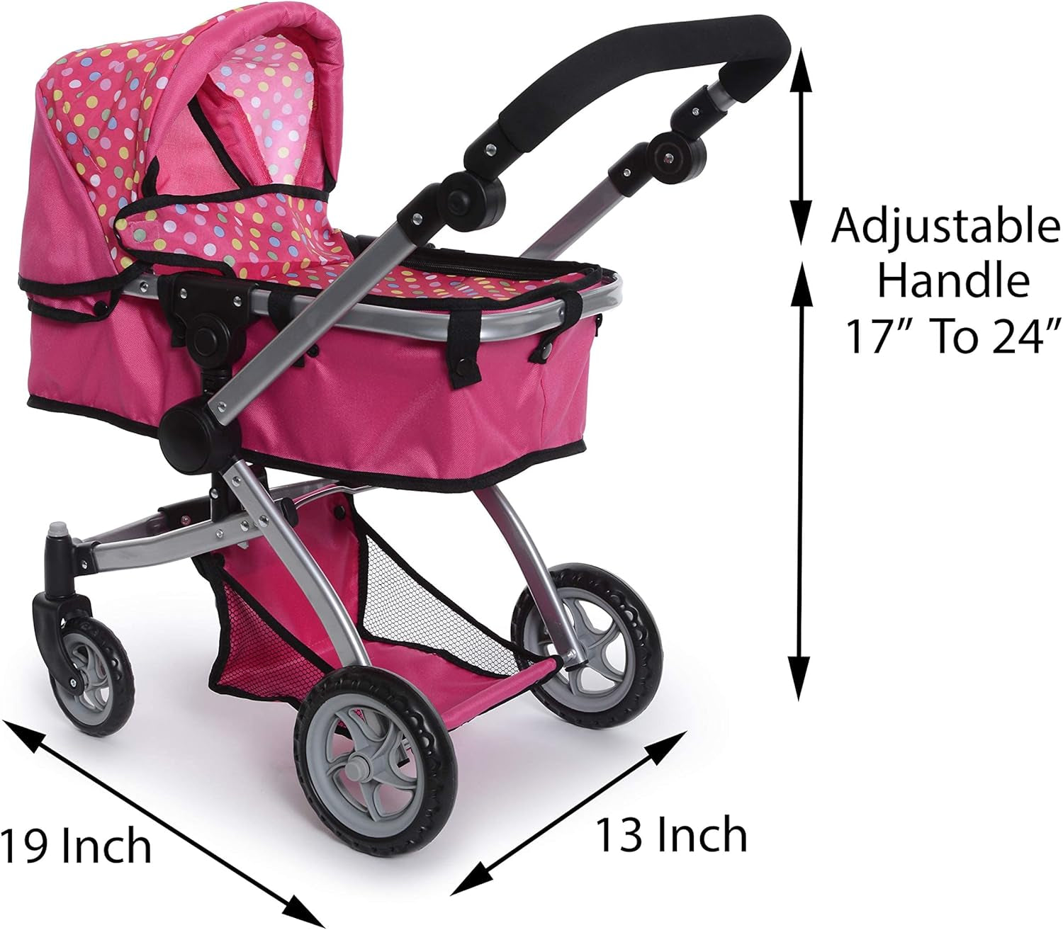 Foldable Baby Doll Stroller with Polka Dots – Adjustable Handle