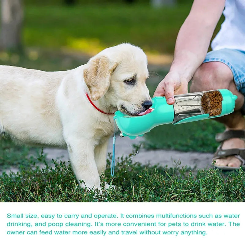 4-in-1 Dog Water Bottle with Food Container & Waste Bag – 300ml/500ml