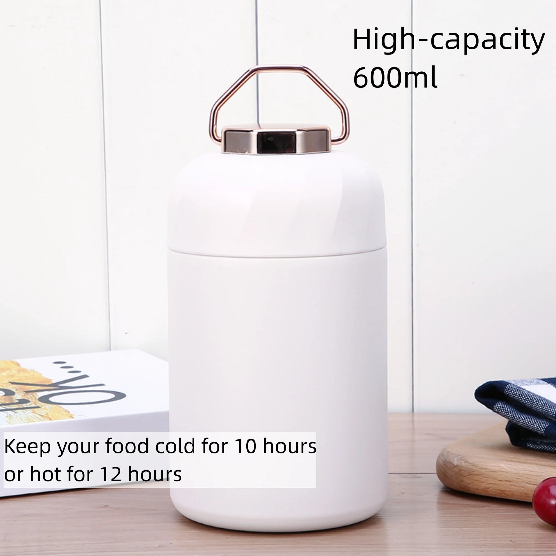 20oz White Stainless Steel Insulated Food Thermos with Spoon