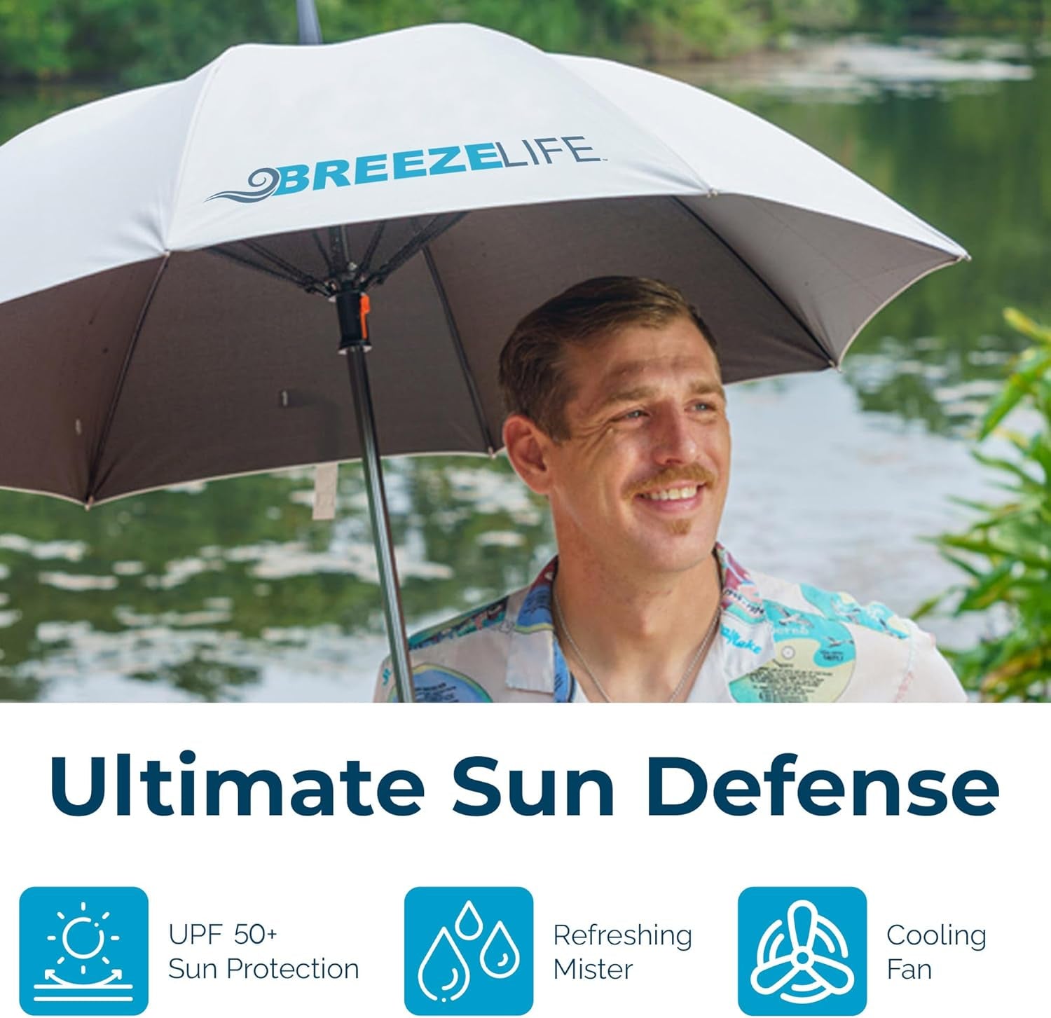3-in-1 Sun Umbrella with Fan and Mister – UV Protection