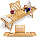 Bamboo Bath Caddy & Bed Tray Combo – Adjustable Waterproof Tray