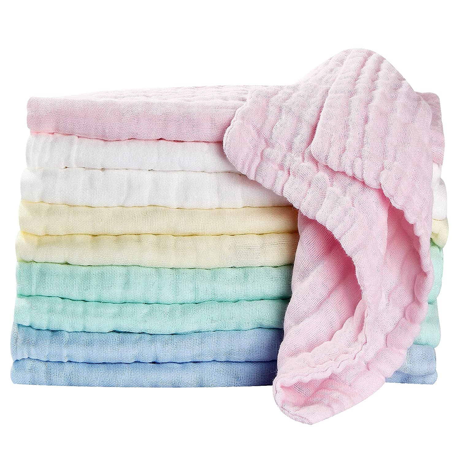 Muslin Baby Washcloths & Towels – 10 Pack Soft Cotton for Newborns