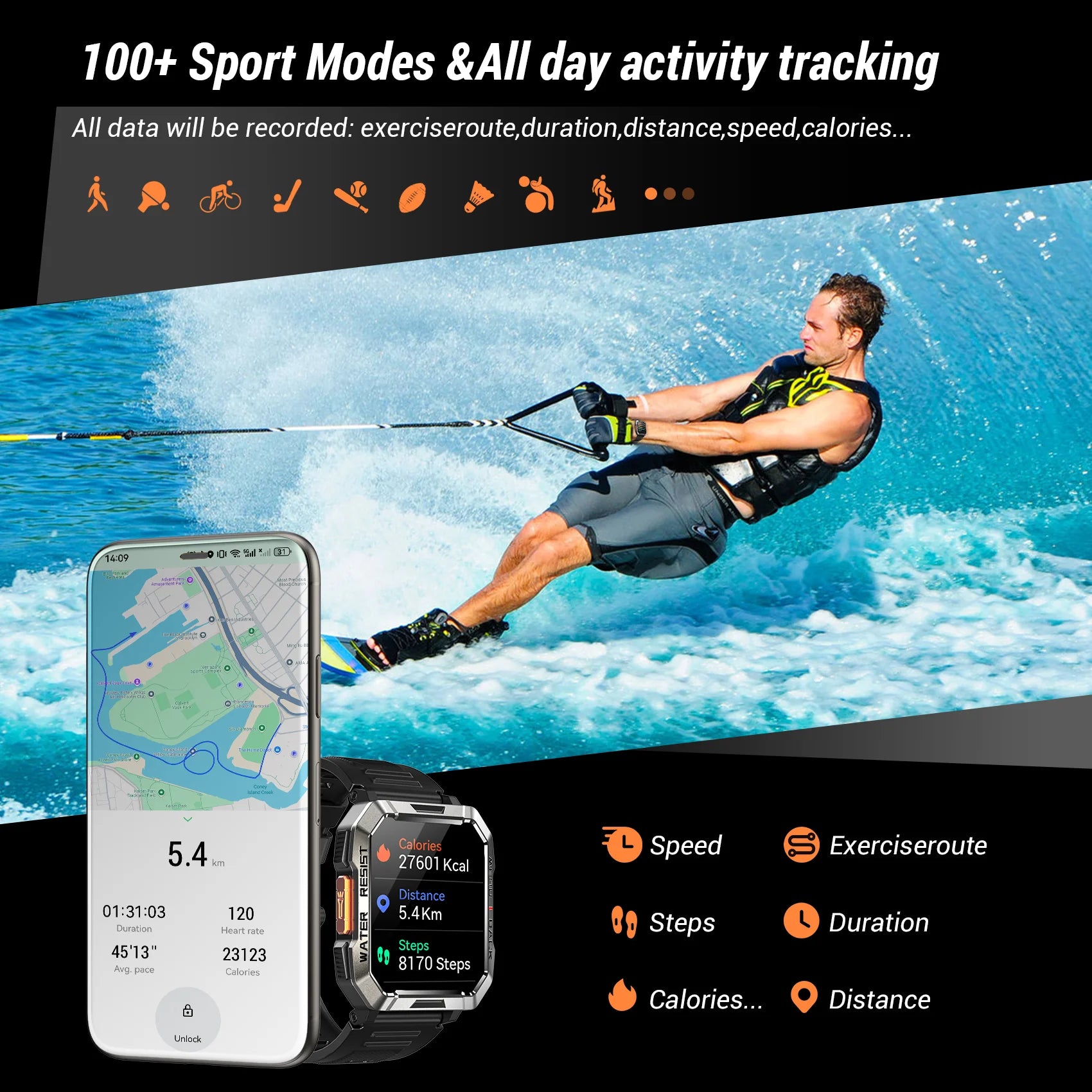 2.01'' HD Smartwatch with Bluetooth Call & 100+ Sports Modes