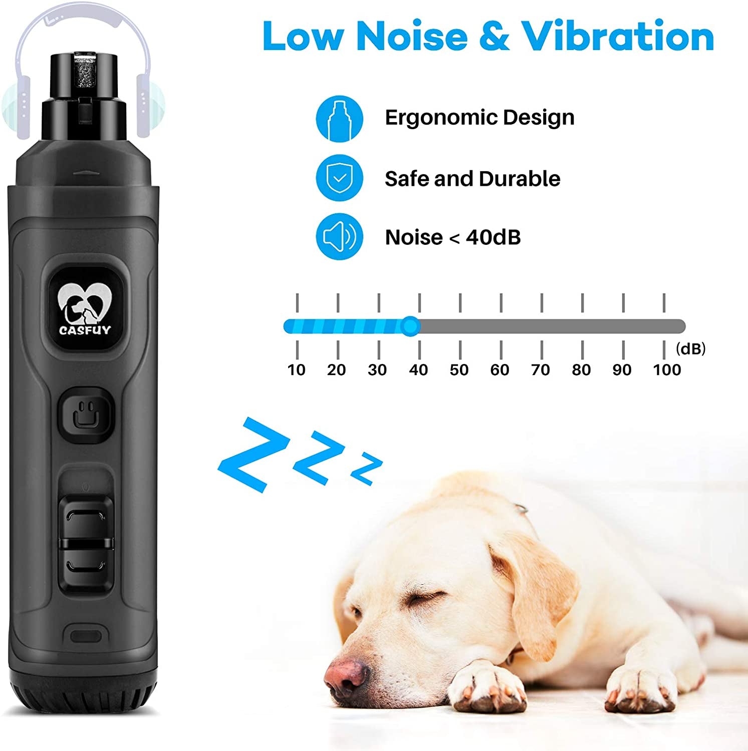 Dog Nail Grinder with LED Lights – Quiet 2-Speed Trimmer