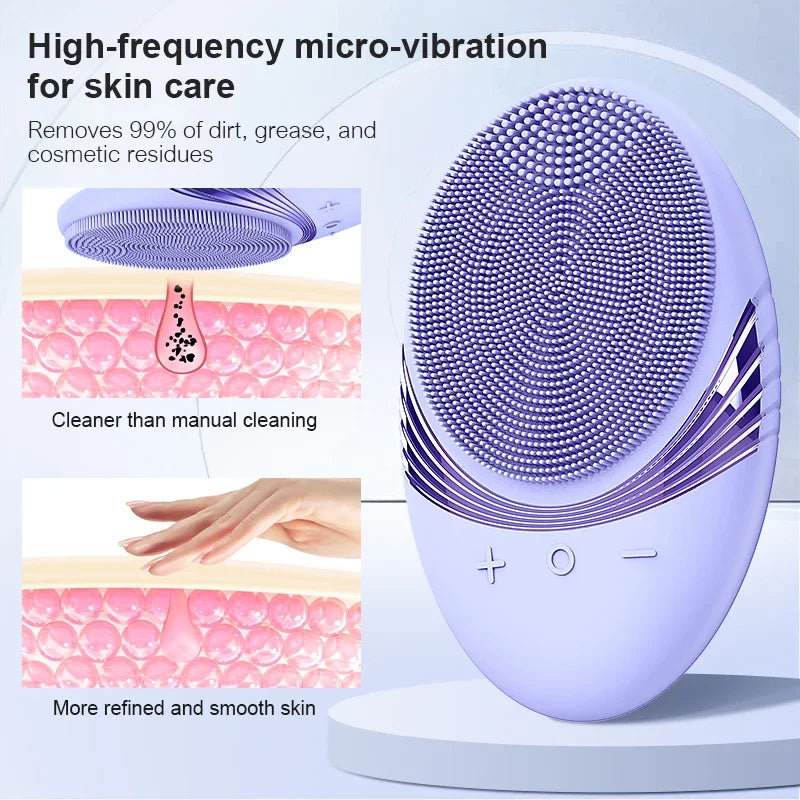 Electric Silicone Facial Cleansing Brush with Sonic Vibration