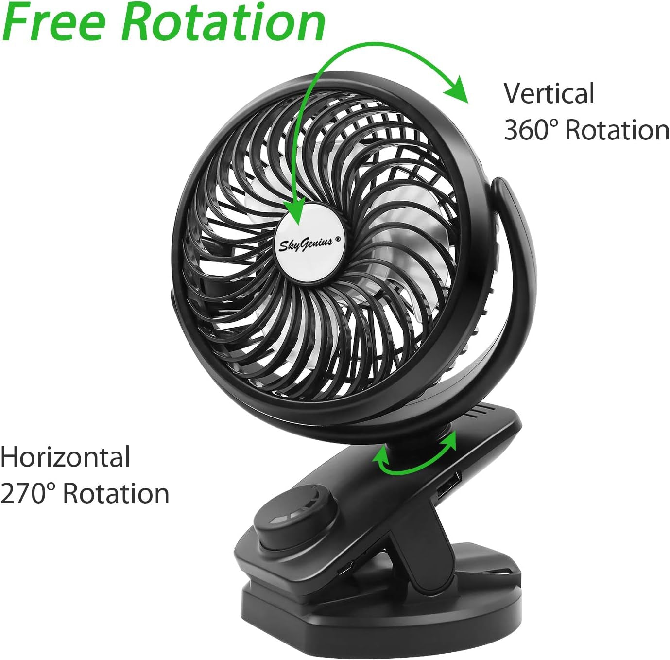 USB Rechargeable Clip-On Stroller Fan – Battery Powered, 40H Runtime