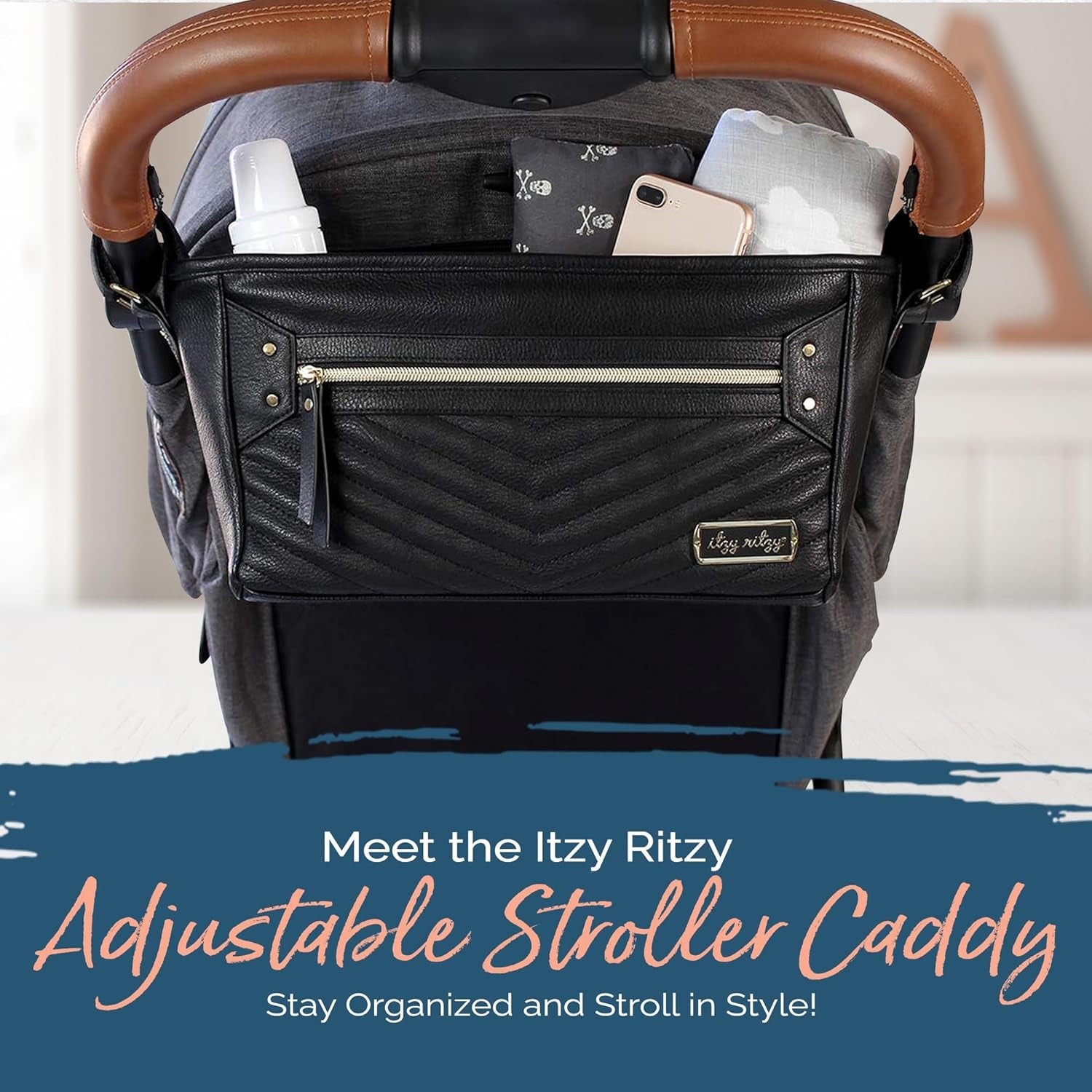 Adjustable Stroller Organizer with Pockets & Zippered Compartment