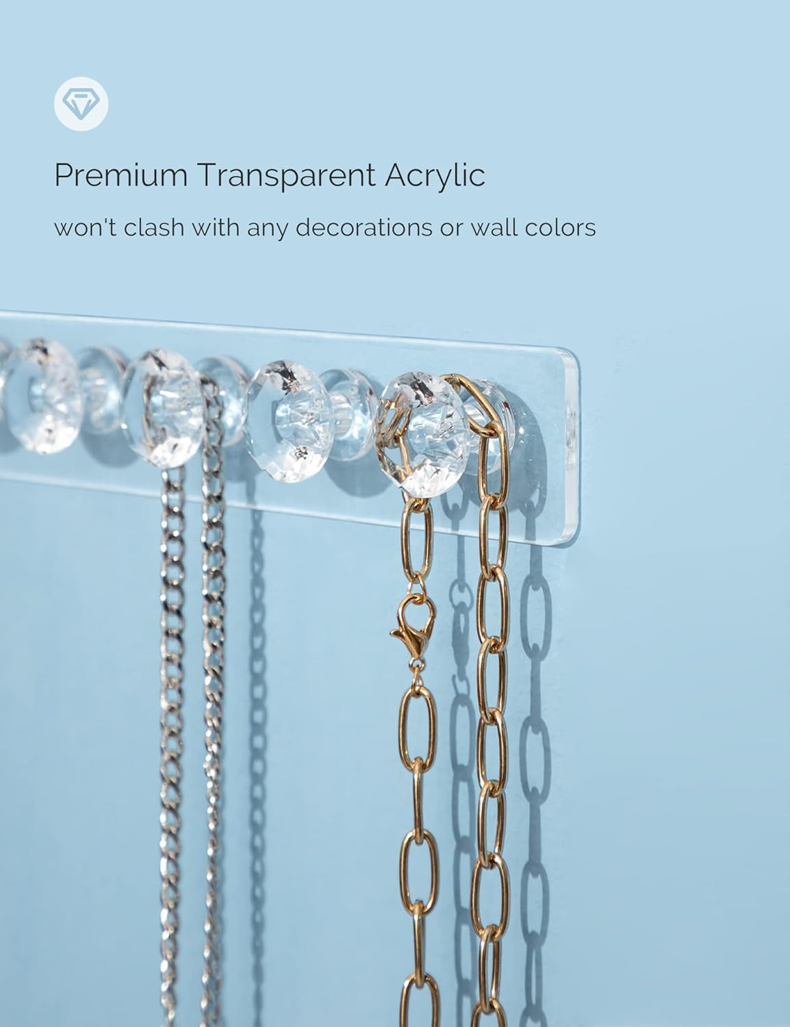 2-Pack Acrylic Necklace Holder – Wall Mounted Jewelry Organizer with 12 Hooks