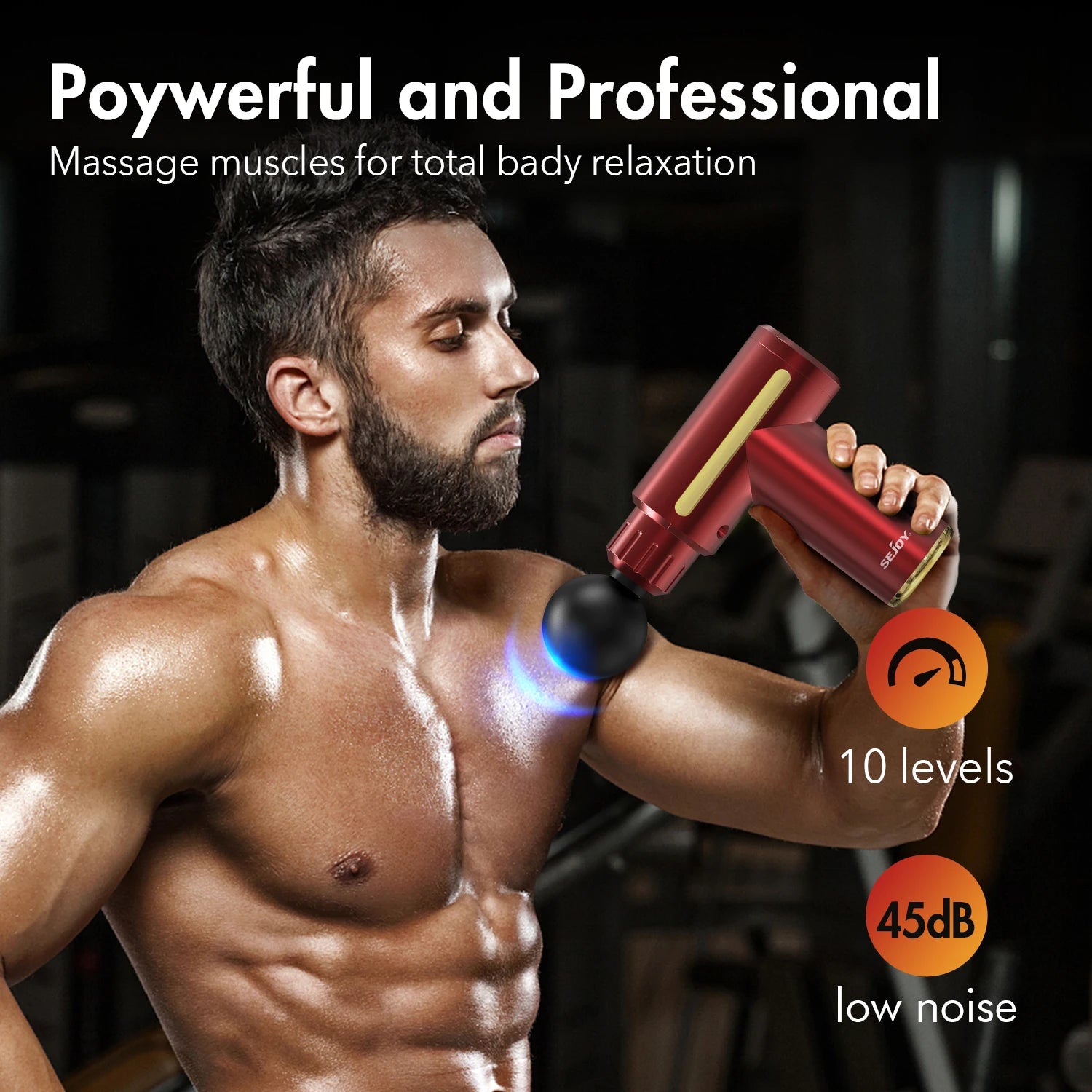 Portable Fascia Massage Gun – LED Touch, 4 Heads, USB Rechargeable