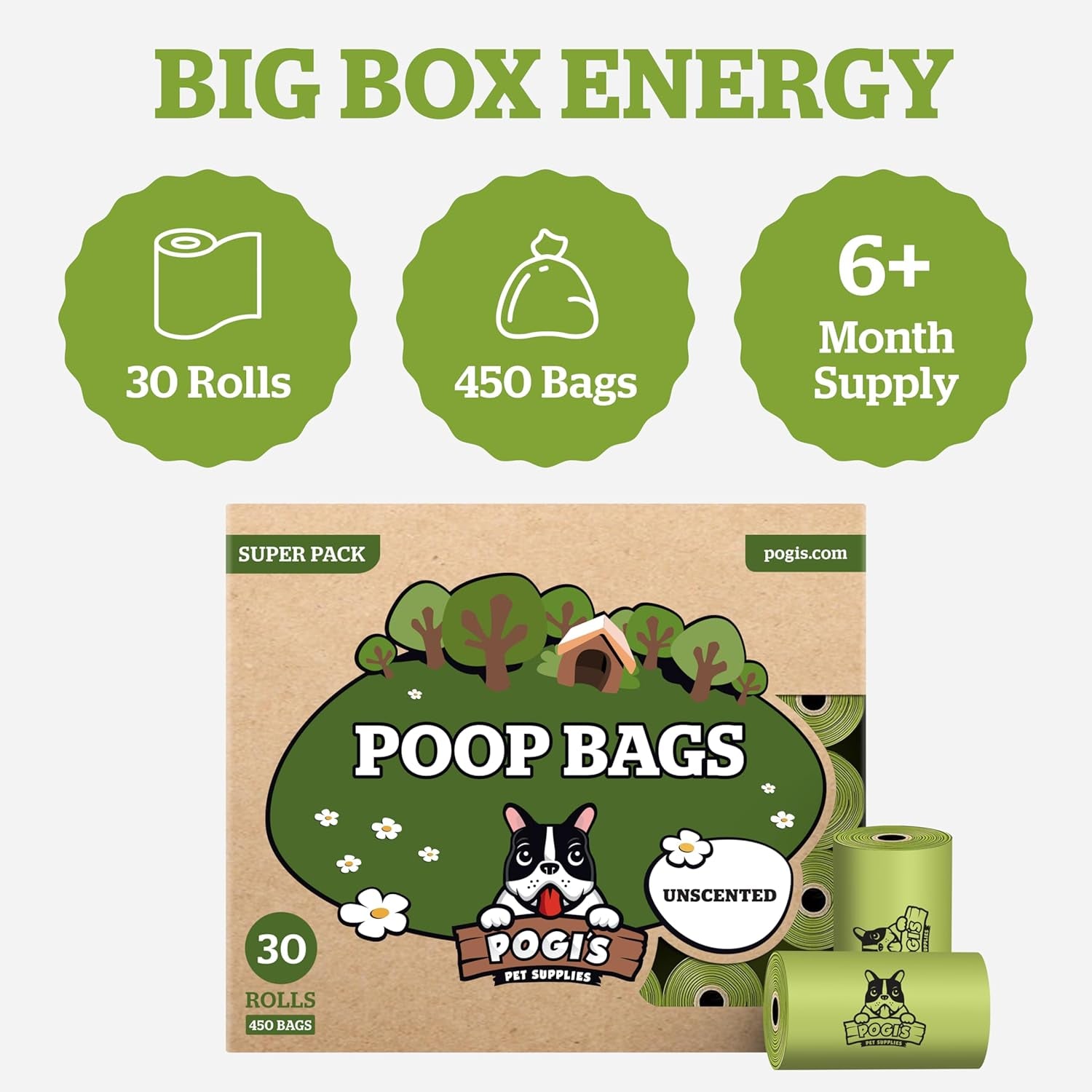 Pogi’s Dog Poop Bags – 450 Count, Unscented Leak-Proof Pet Waste Bags