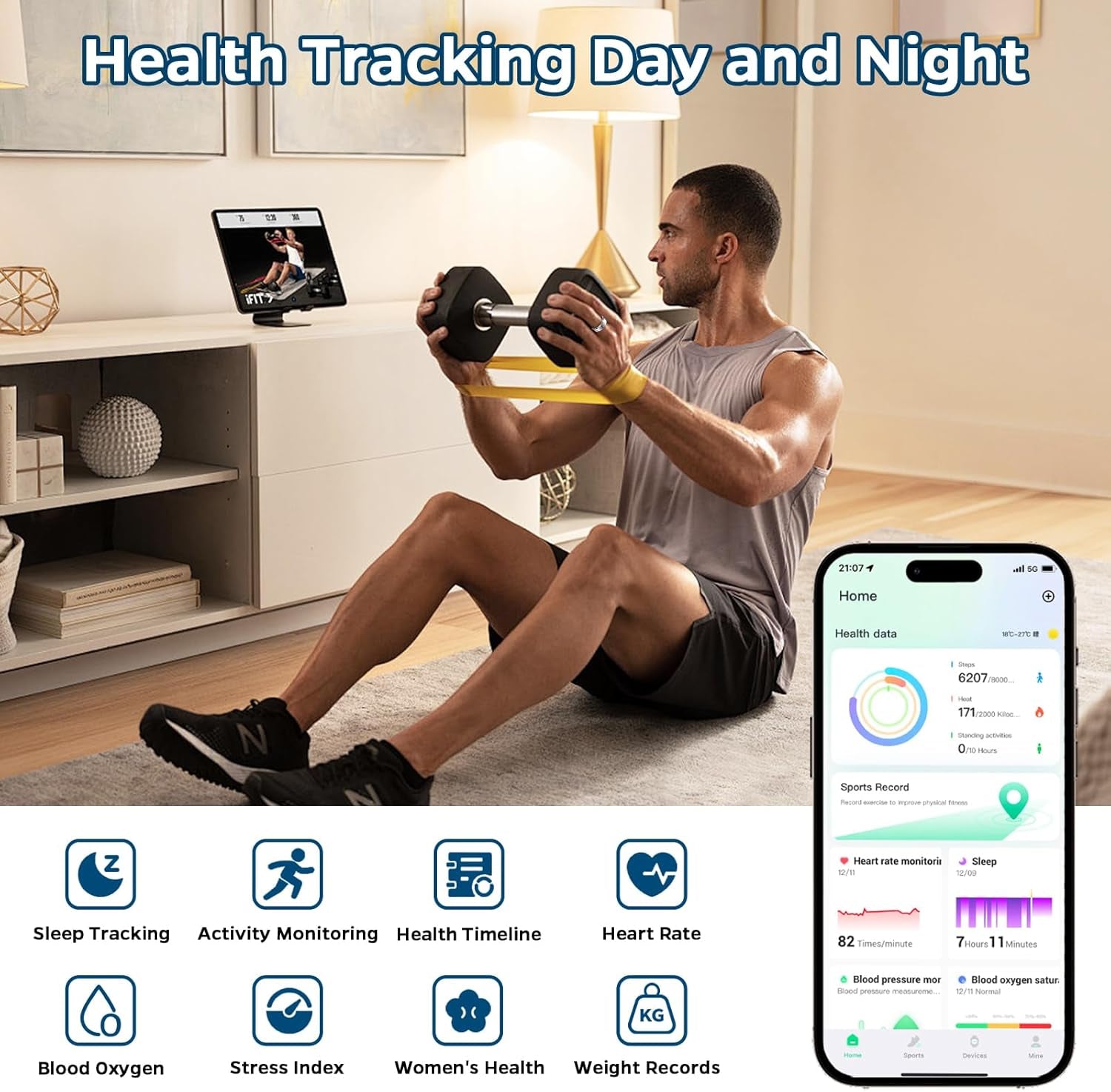 Smart Fitness Ring Health & Sleep Tracker with Air Gestures – Black