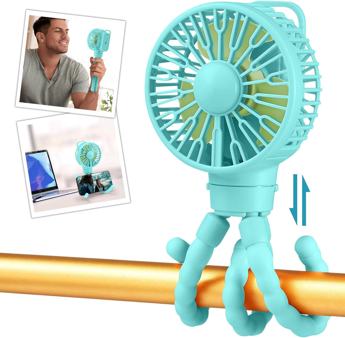 Mini Clip-On Stroller Fan – Flexible Tripod, USB Rechargeable