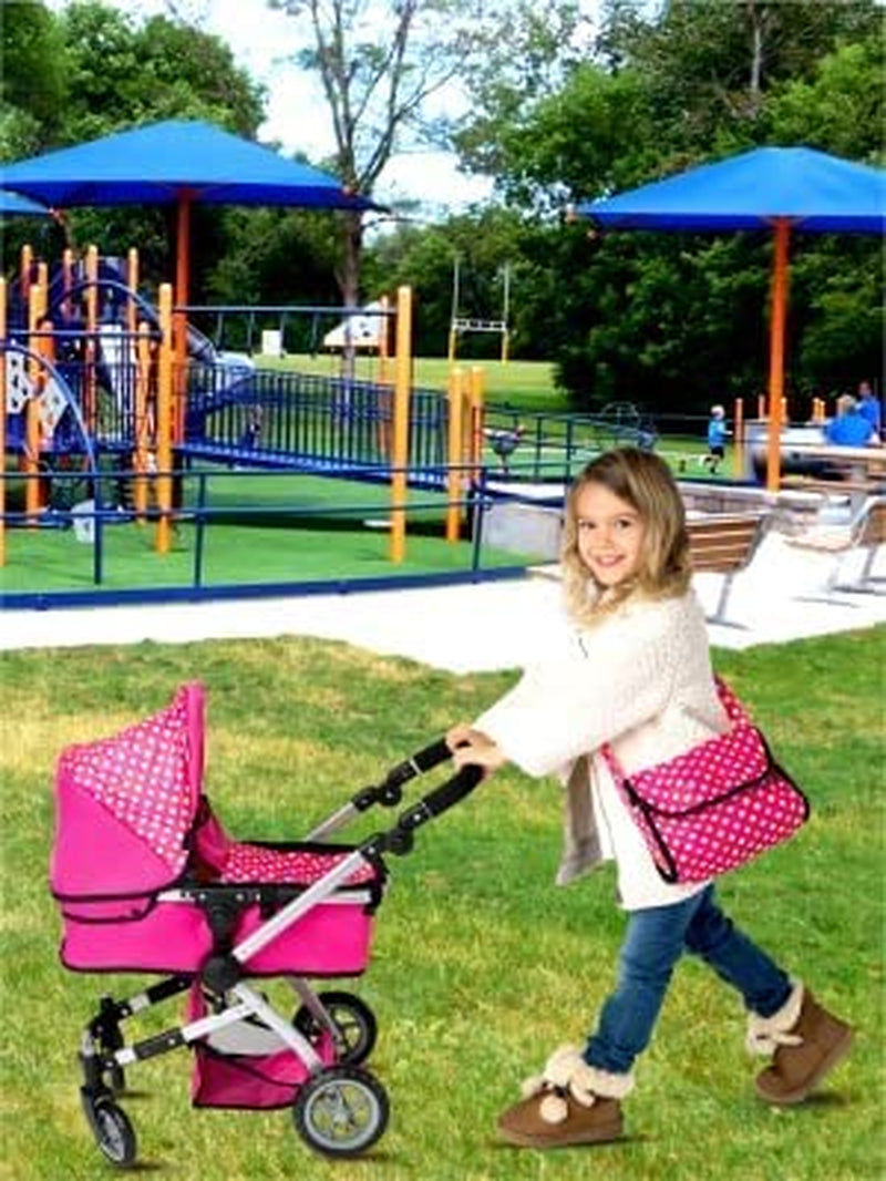 Foldable Baby Doll Stroller with Polka Dots – Adjustable Handle