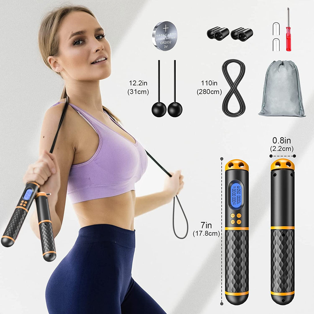Smart Jump Rope with Counter, Adjustable Cordless Skipping Rope