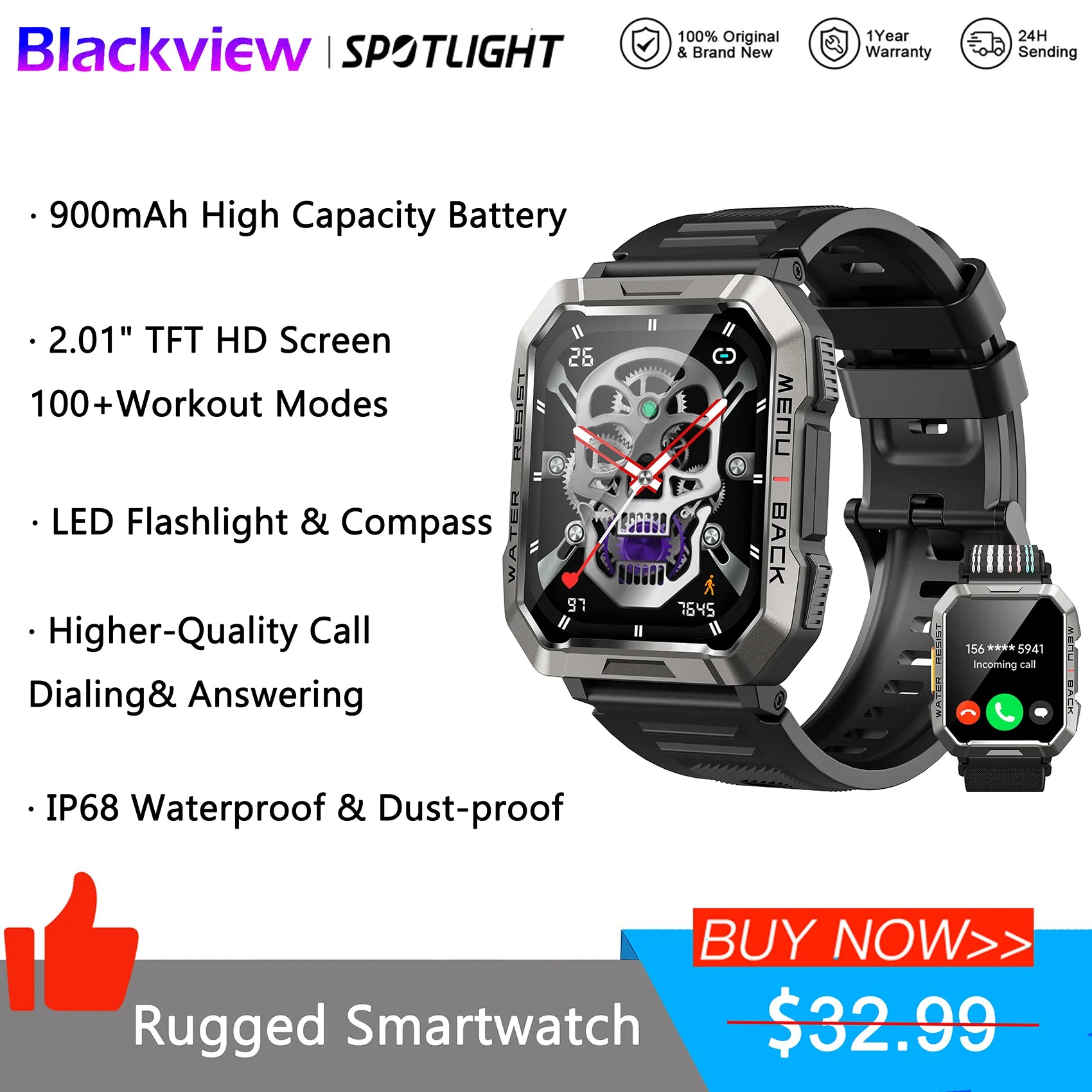 2.01'' HD Smartwatch with Bluetooth Call & 100+ Sports Modes