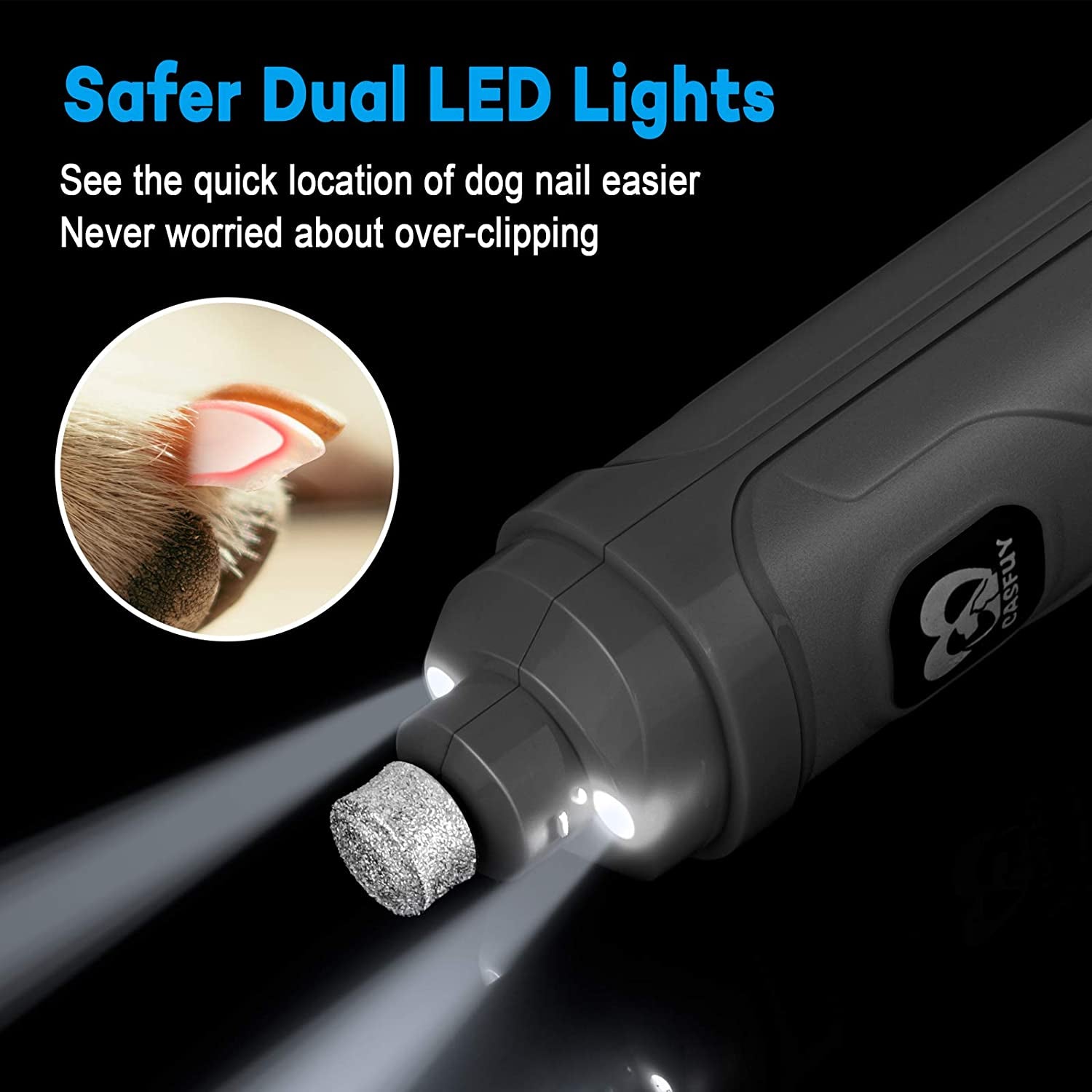Dog Nail Grinder with LED Lights – Quiet 2-Speed Trimmer