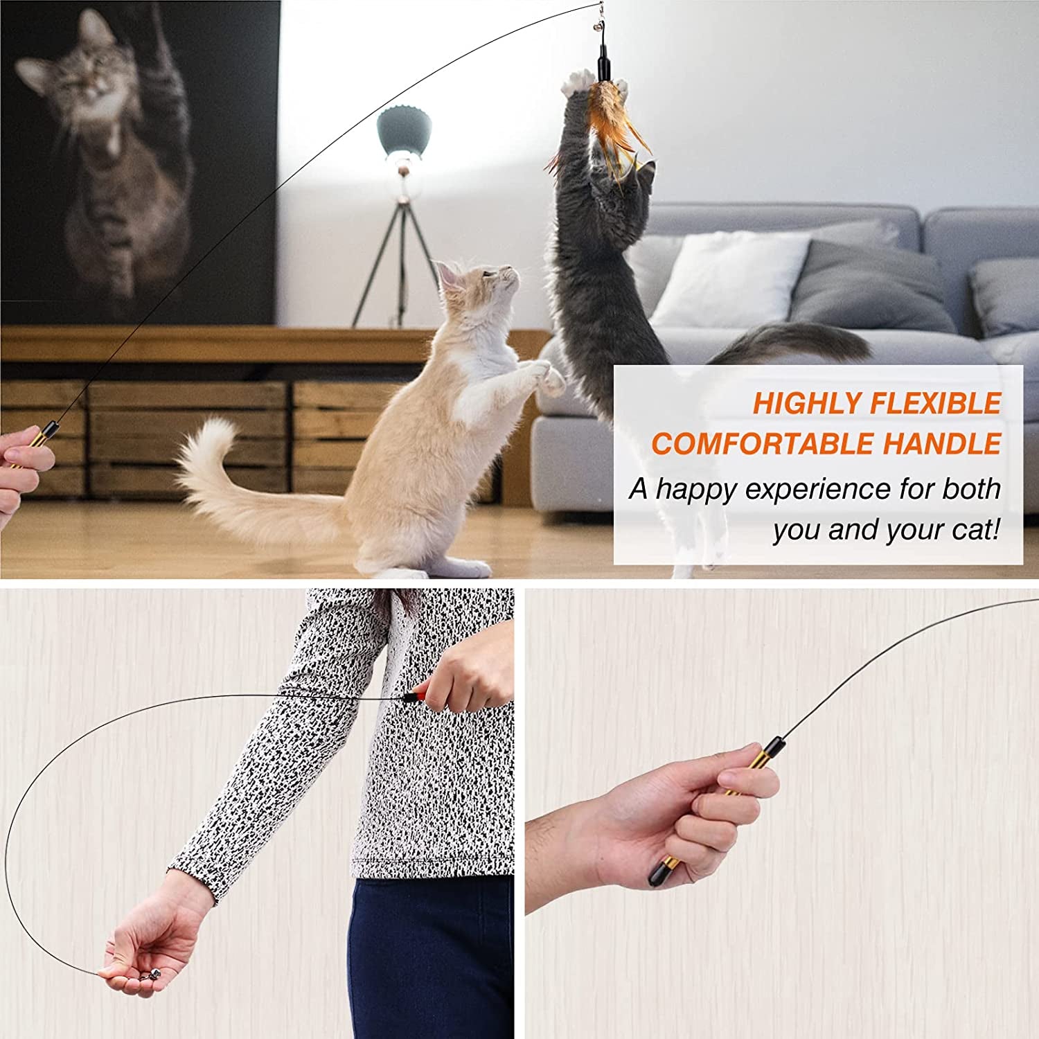 Feather Teaser Cat Toy – 34.5" Interactive Wand with Bell for Kittens & Cats