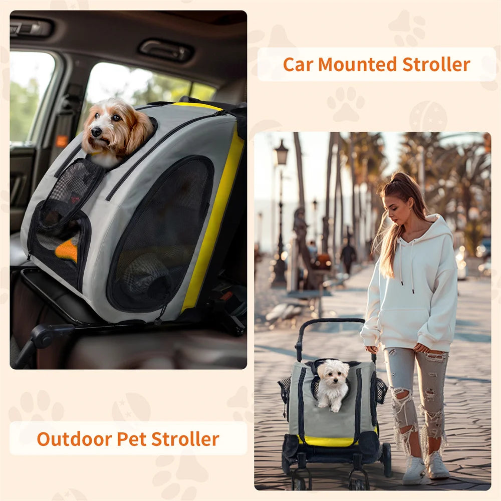 2-in-1 Folding Pet Stroller & Car Seat – Portable Dog & Cat Carrier