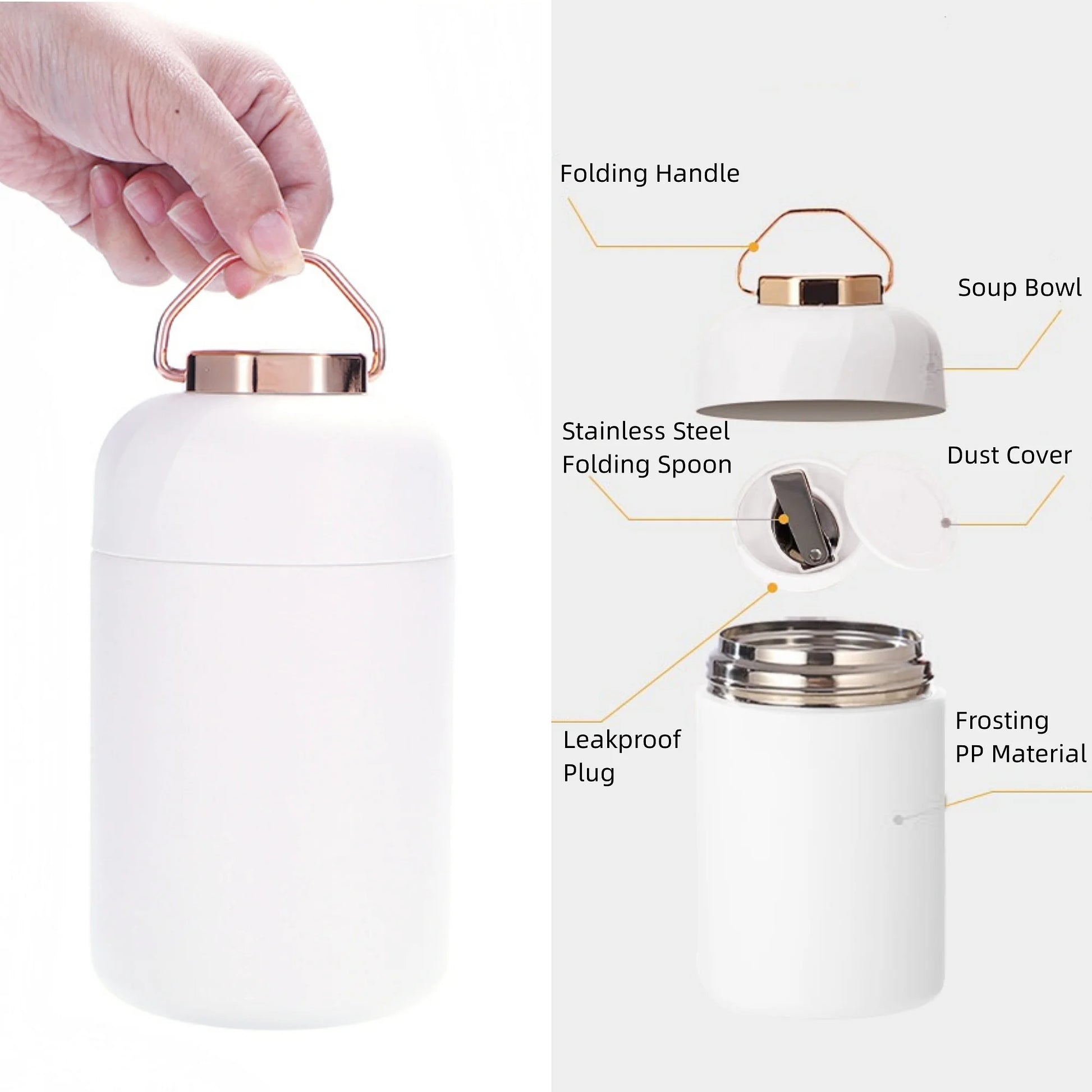 20oz White Stainless Steel Insulated Food Thermos with Spoon
