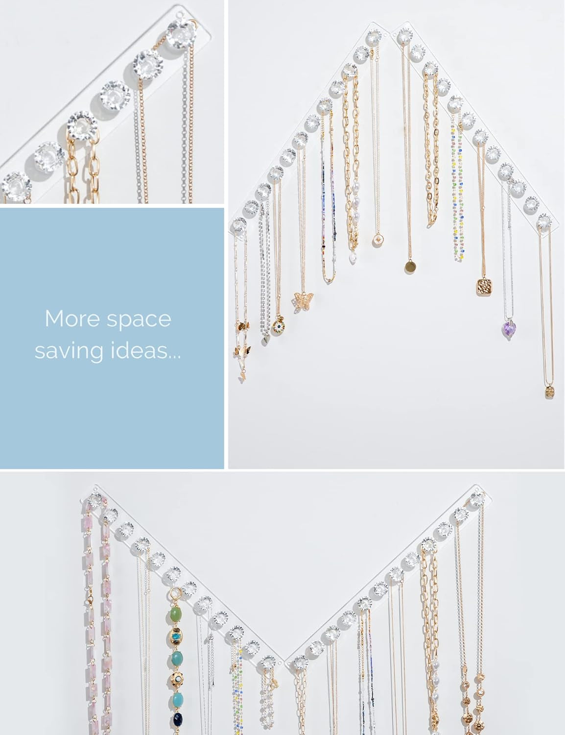 2-Pack Acrylic Necklace Holder – Wall Mounted Jewelry Organizer with 12 Hooks