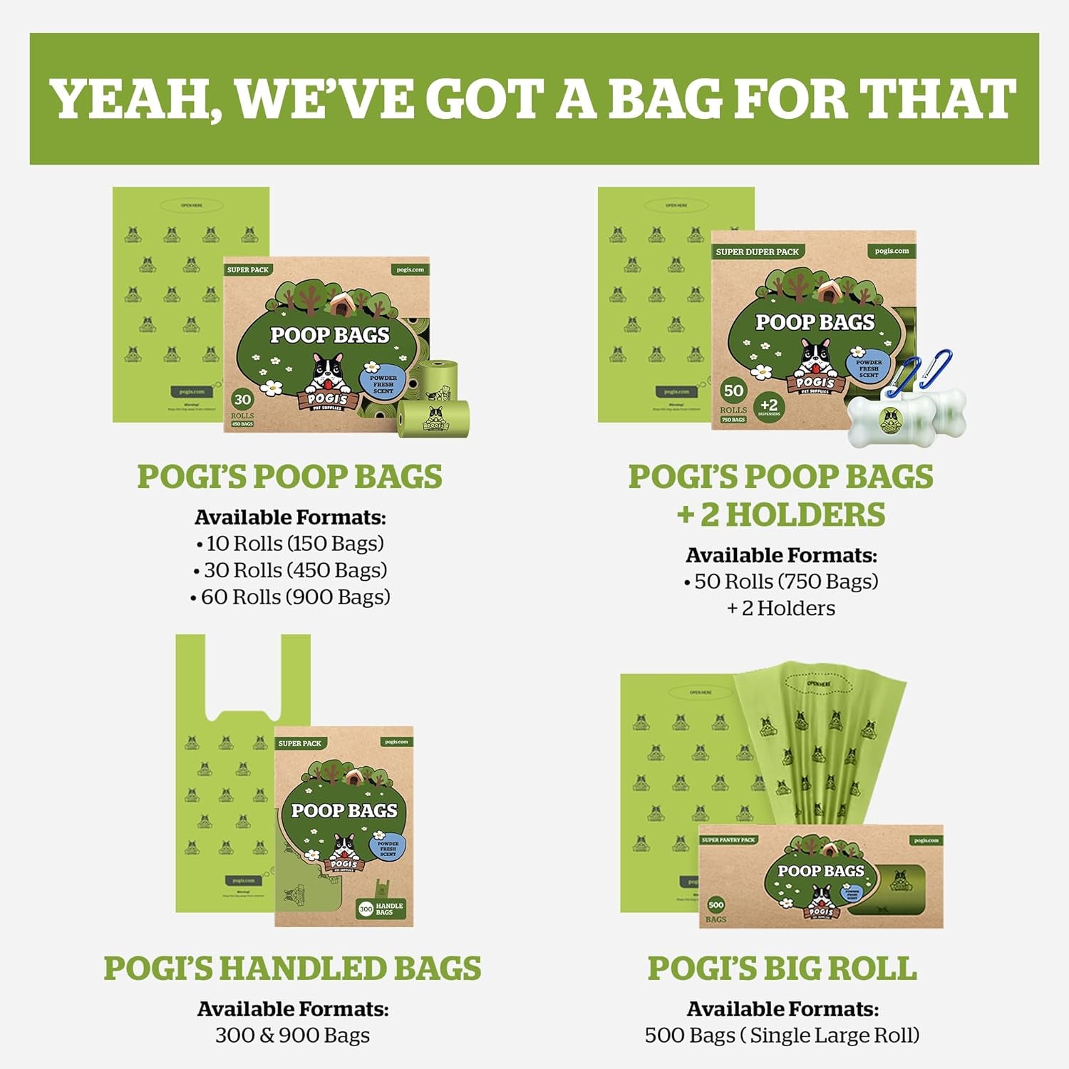 Pogi’s Dog Poop Bags – 450 Count, Unscented Leak-Proof Pet Waste Bags