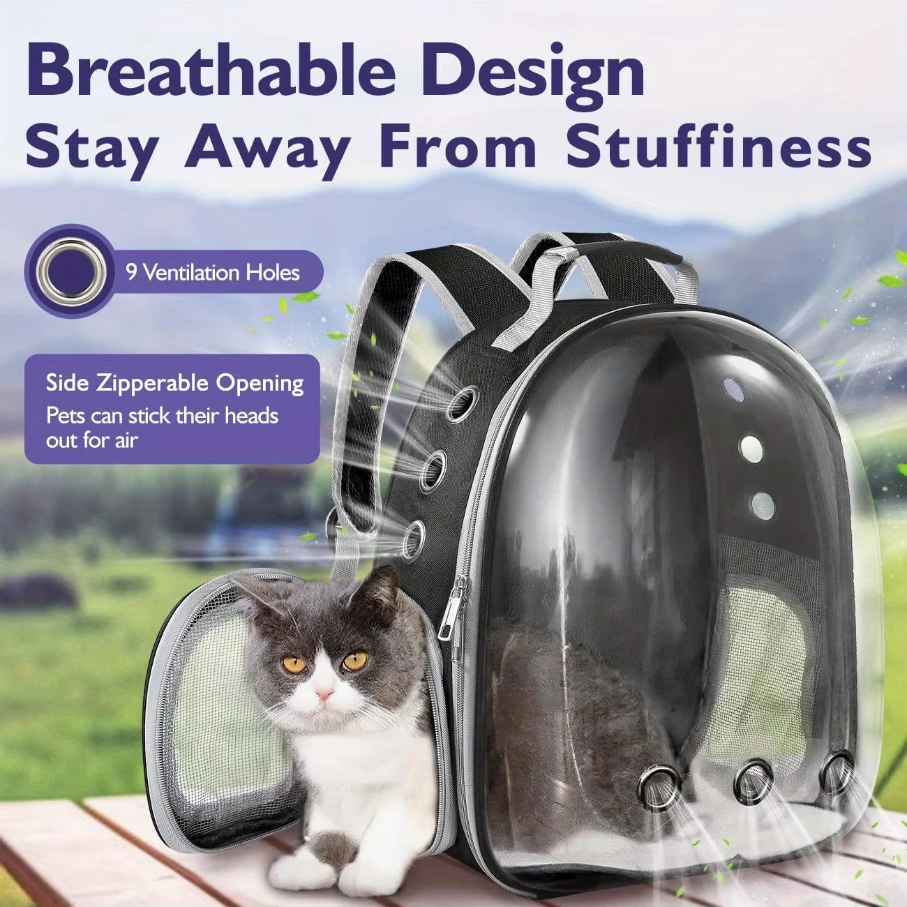 Bubble Pet Backpack Carrier – Breathable Travel Bag for Cats & Small Dogs