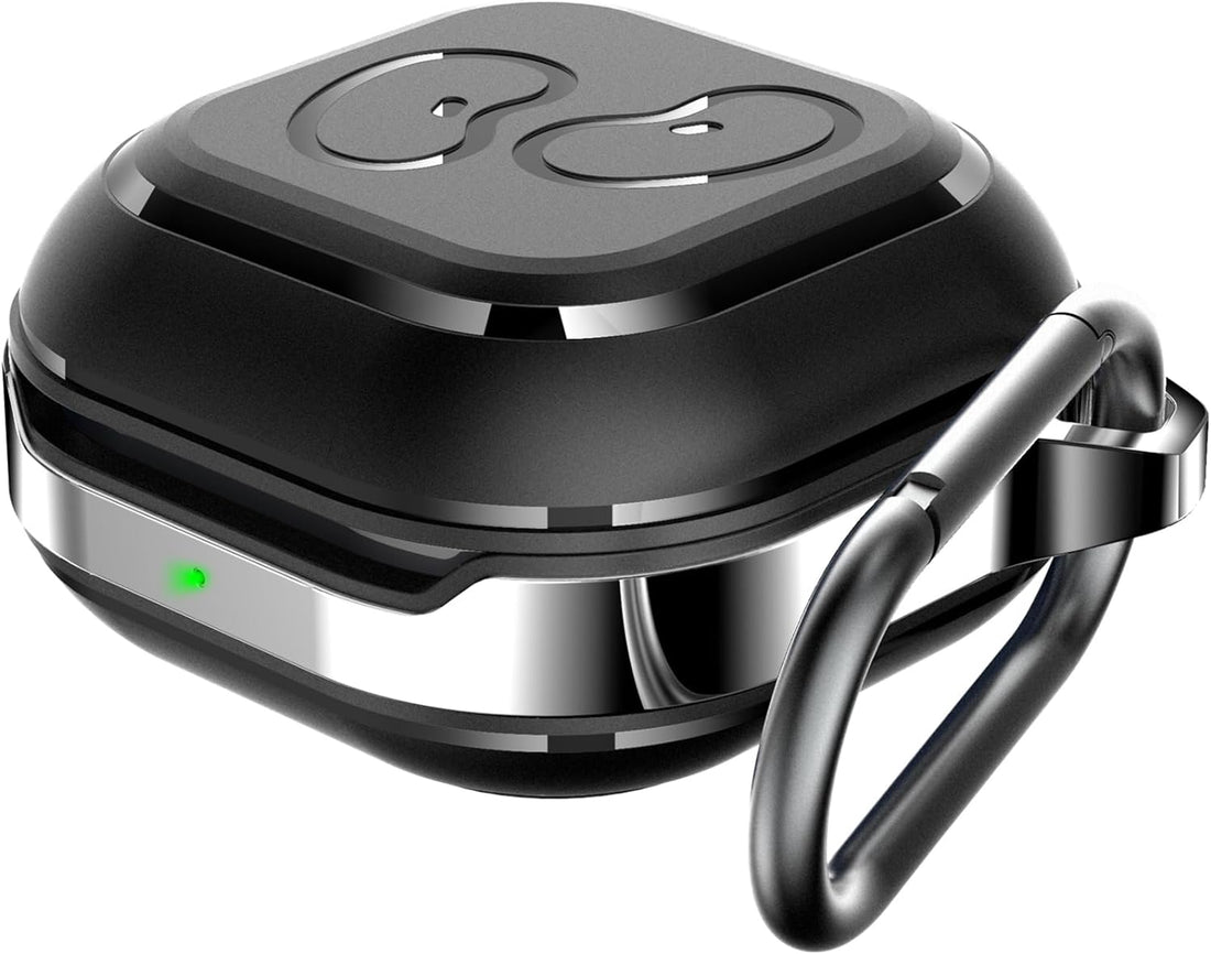 TPU Metal Case for Galaxy Buds FE/2 Pro/Live – Black with Keychain Clip
