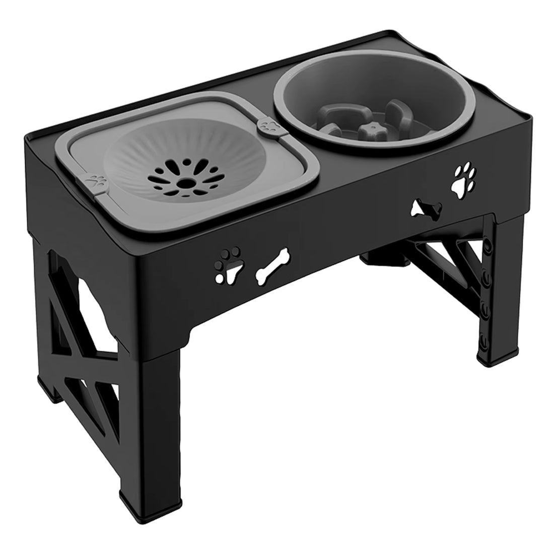 3-in-1 Adjustable Pet Feeder with Double Slow Feed Bowls & Foldable Stand