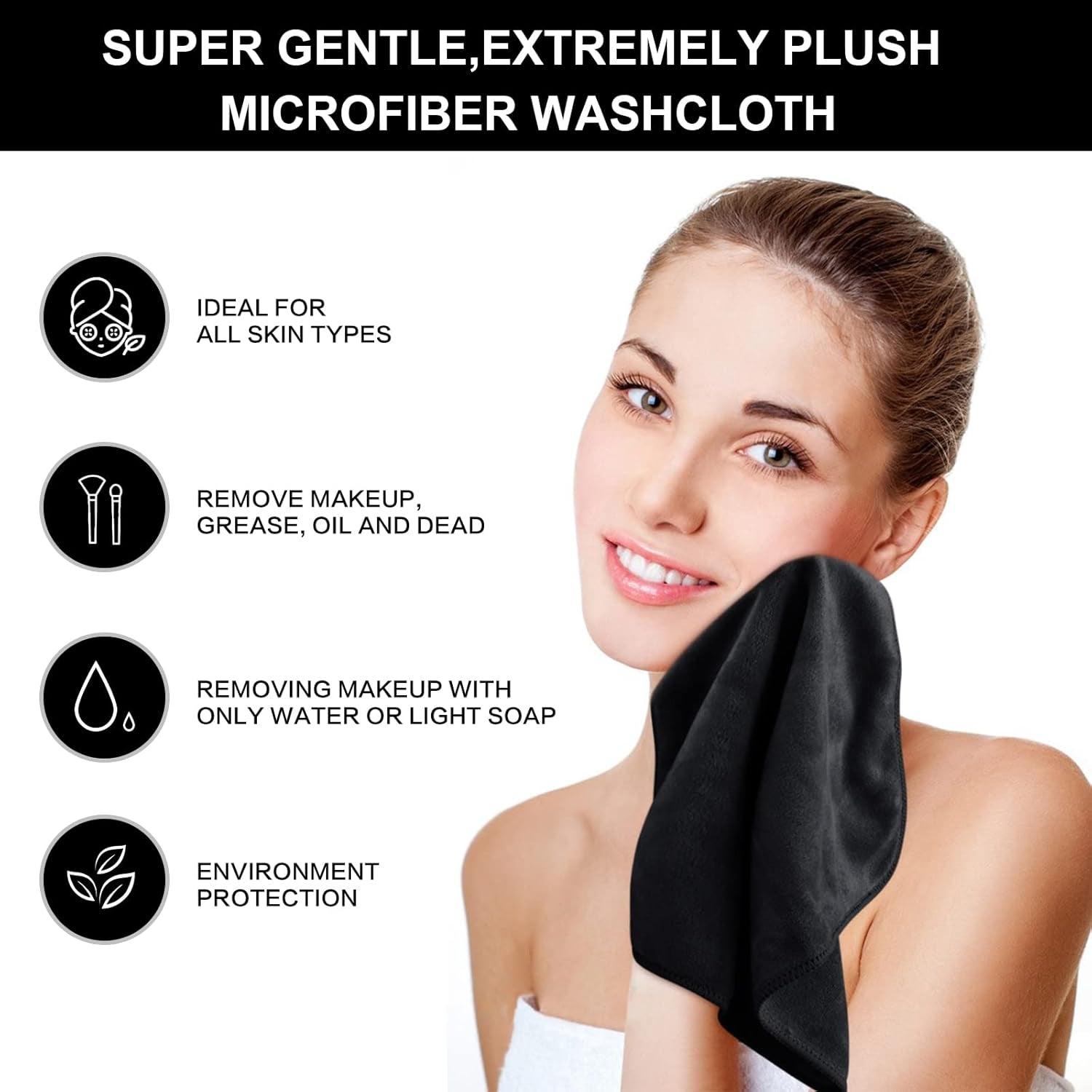 Reusable Microfiber Facial Washcloths – 12" x 12" Makeup Remover