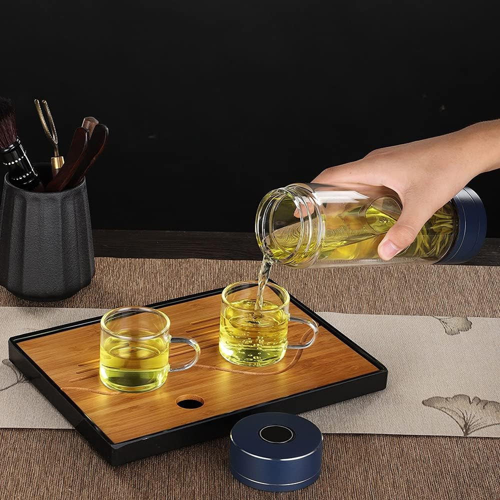 Portable Glass Tea Infuser Bottle – Double Walled with Cups (15.2oz)