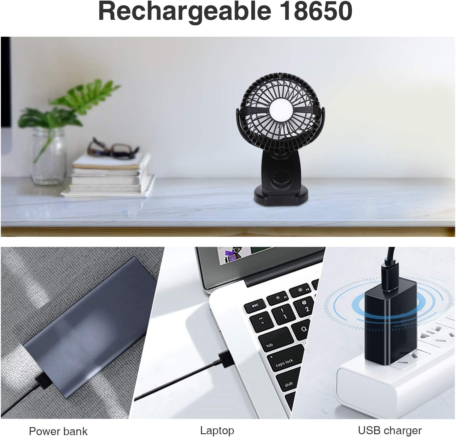 USB Rechargeable Clip-On Stroller Fan – Battery Powered, 40H Runtime