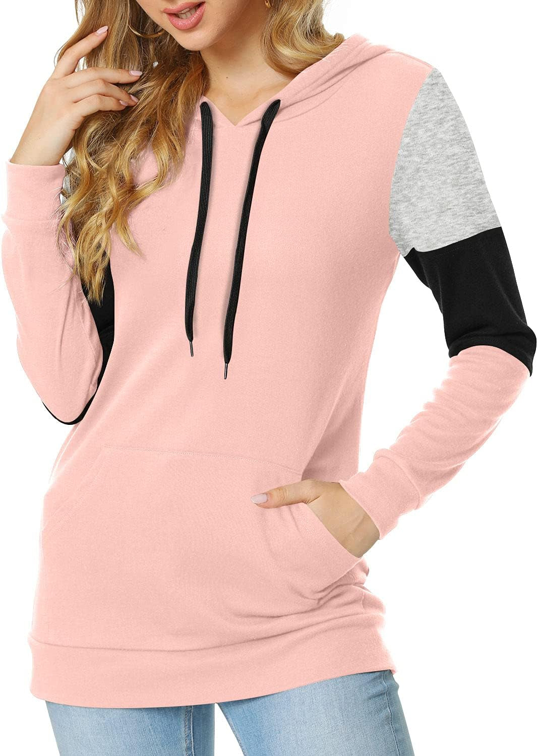 Color Block Hoodie – Women’s Casual Long Sleeve Pullover with Pocket