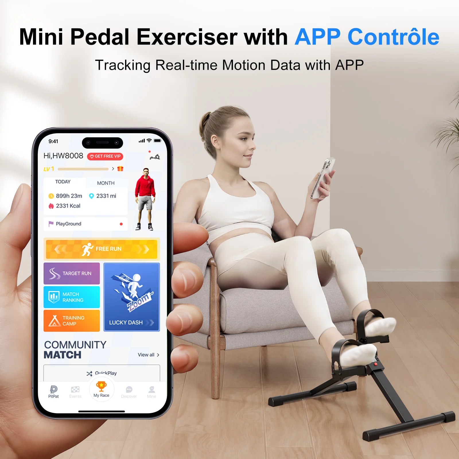 Mini Under Desk Pedal Exerciser – Folding Bike with Display for Arms & Legs