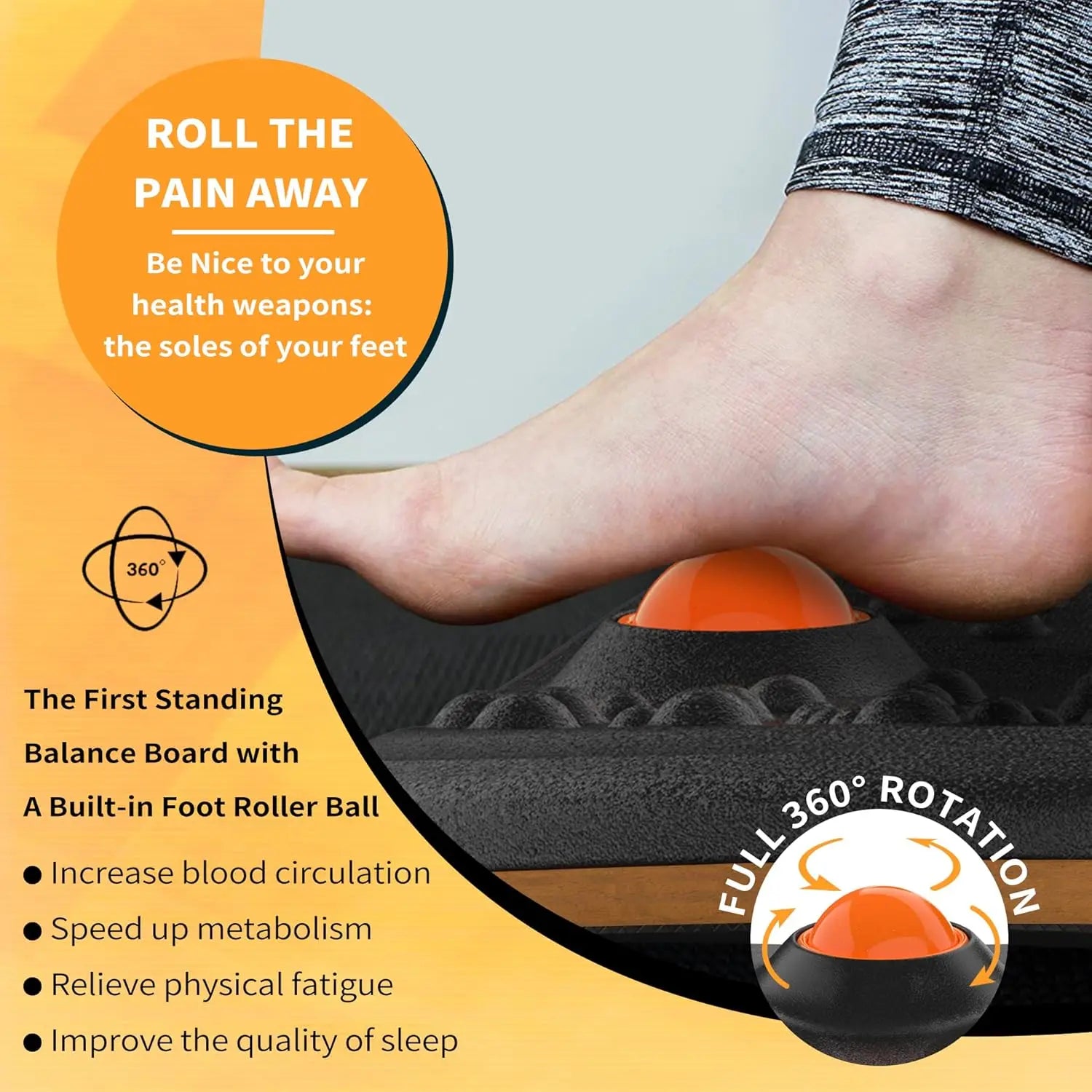 Wooden Standing Desk Balance Board with Rollerball – Anti-Fatigue Mat