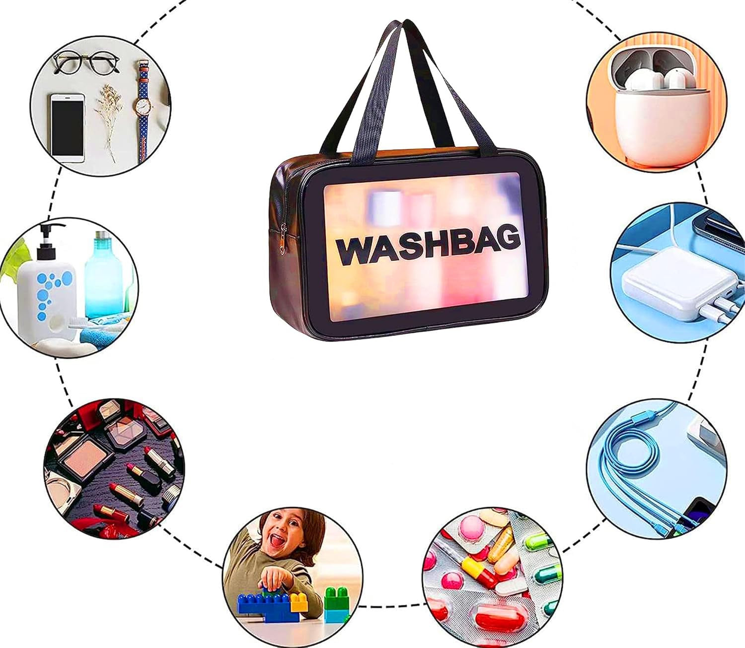 Translucent Waterproof Makeup Bag – Large Travel Toiletry Organizer (Black)