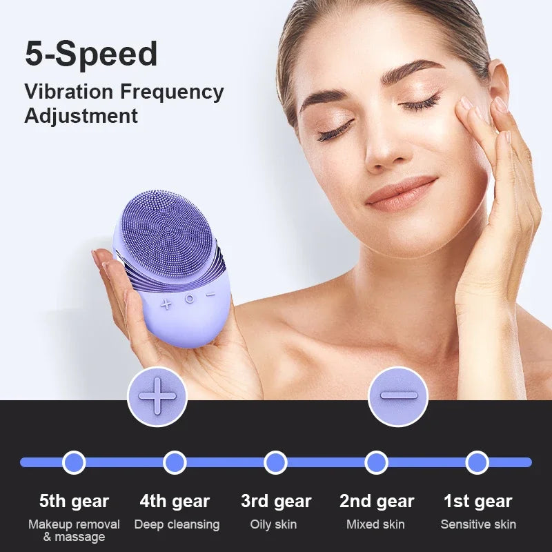 Electric Silicone Facial Cleansing Brush with Sonic Vibration