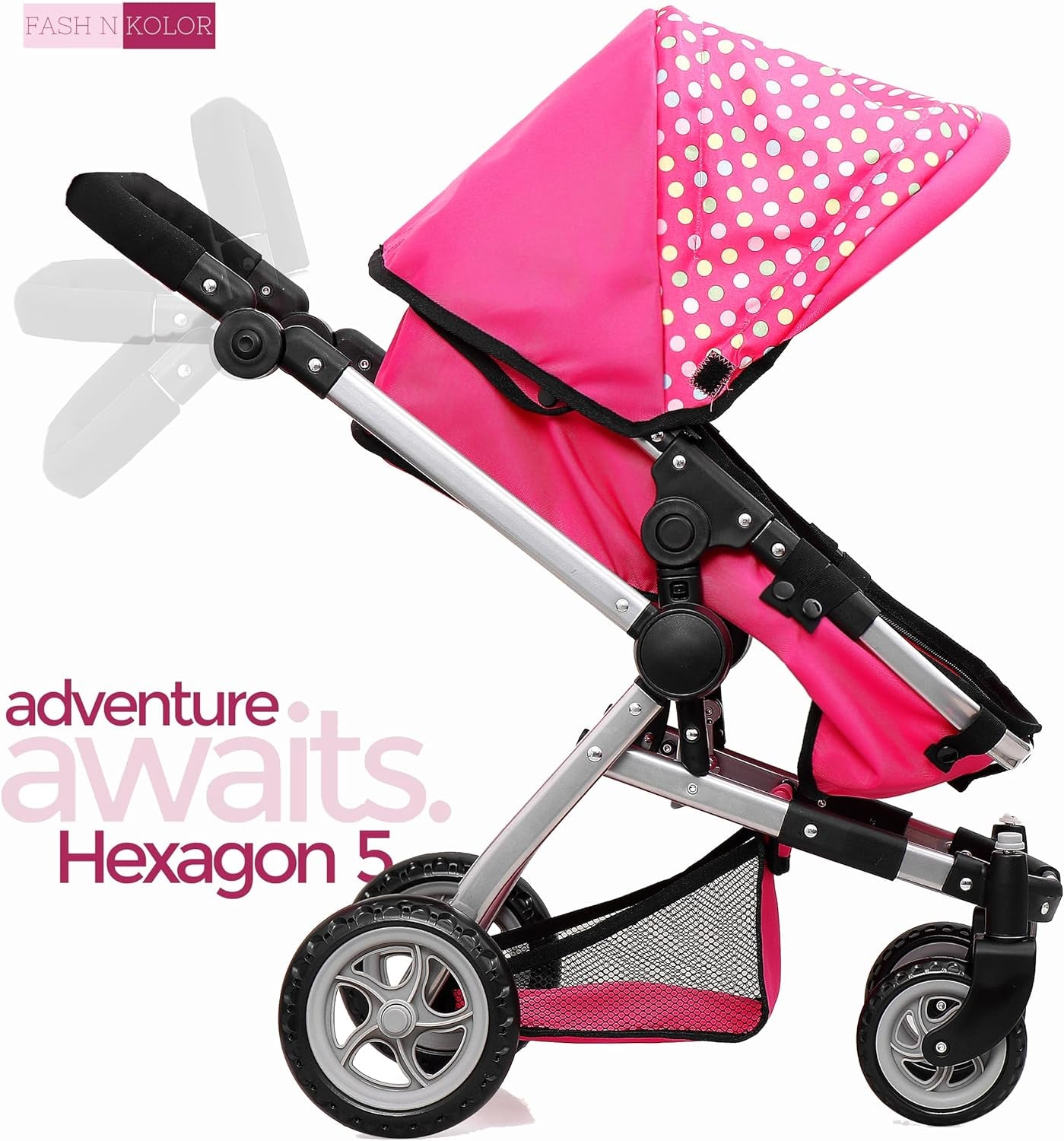 Foldable Baby Doll Stroller with Polka Dots – Adjustable Handle