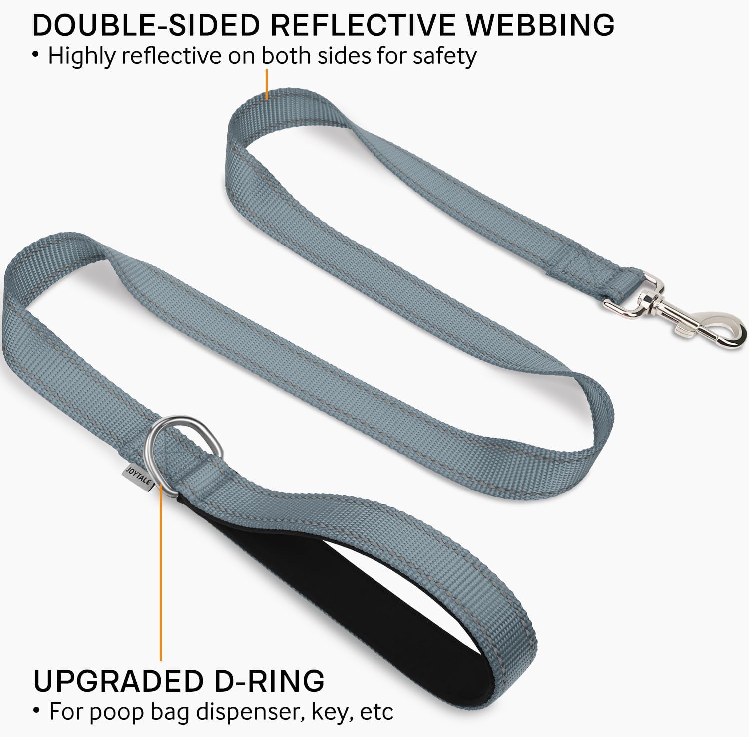 Reflective Dog Leash – 5FT Heavy-Duty Nylon with Padded Handle, Gray